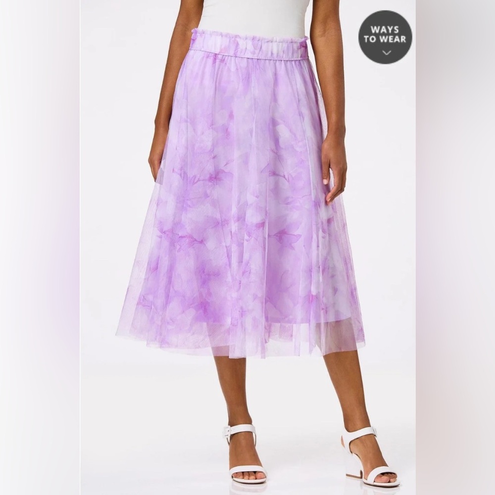 Cato Purple Watercolor Floral Printed Tulle Midi Skirt - Size Small - EUC